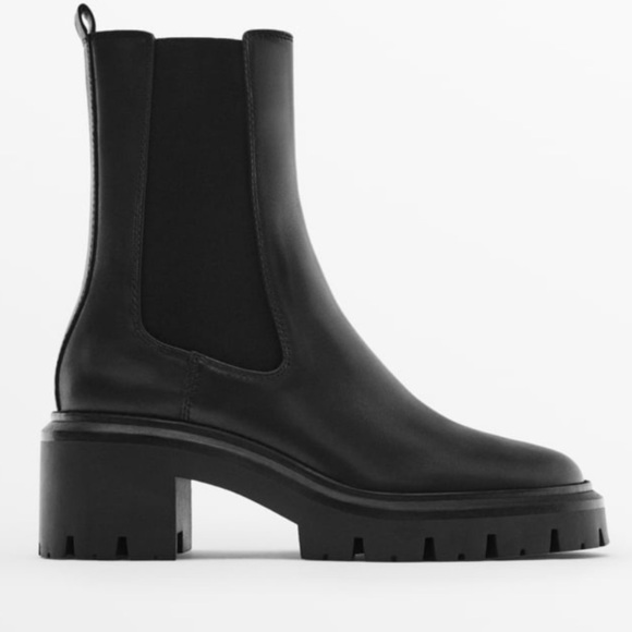 Zara Shoes - Zara Black Leather Chelsea Ankle Boots Track Sole Platform Size 8